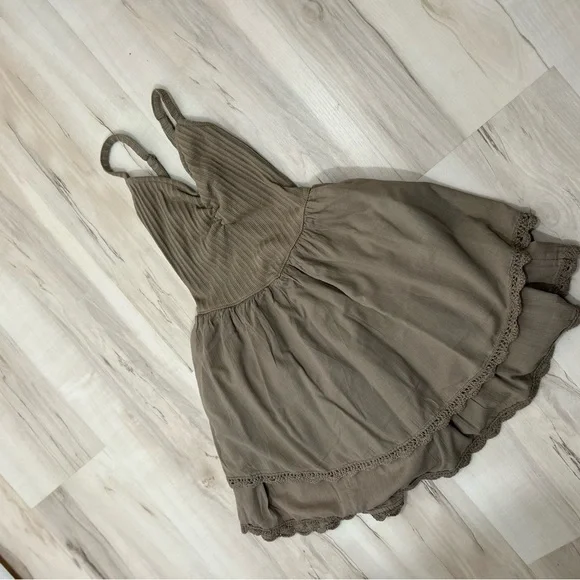 Aerie Brown Babydoll Dress XS Ribbed Top Tiered Skirt Lace Trim Boho Cami - Picture 9 of 12